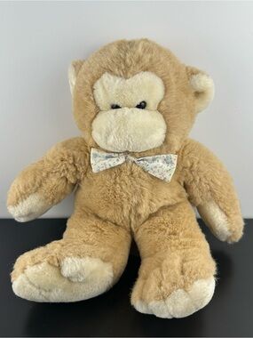 Vintage 1988 Summit Collection Beige Monkey with Floral Bow tie 13” Plush